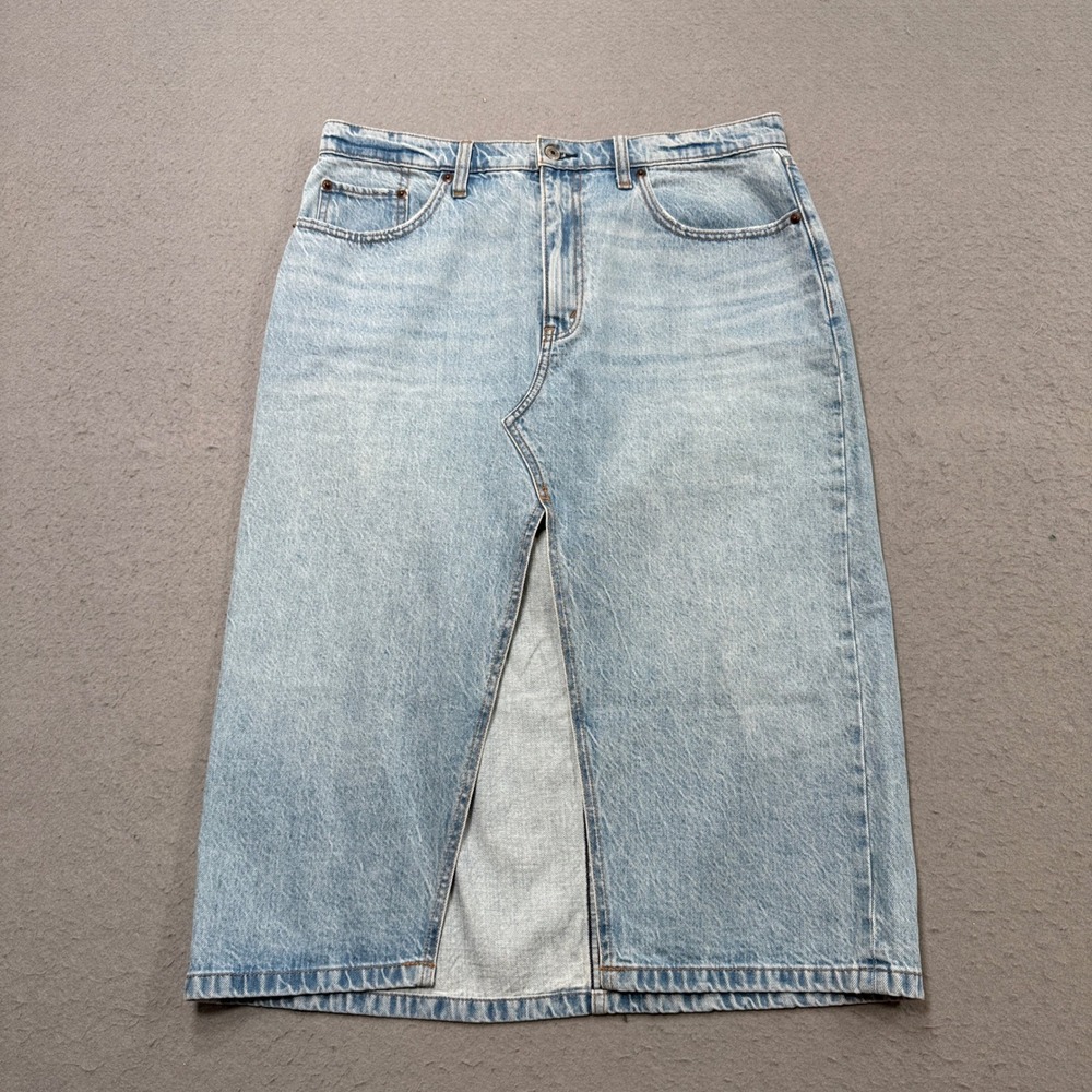 Abercrombie & Fitch Midi Skirt Women's 14P Denim Light Wash High Rise Front Slit